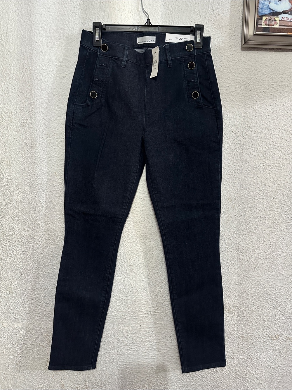 LOFT Black High-Rise Sailor Button Skinny Jeans